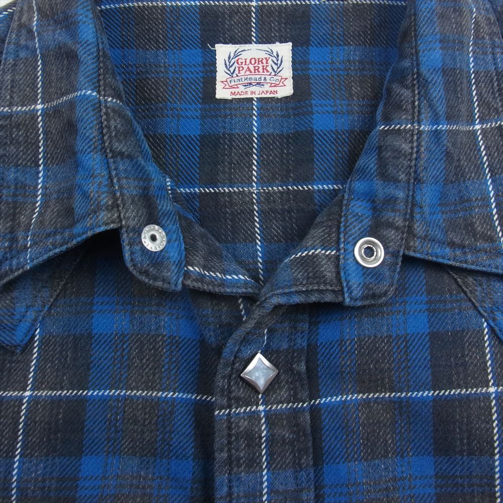 THE FLAT HEAD ザフラットヘッド 長袖 ウエスタン チェック ネル シャツ ネイビー系 38【中古】