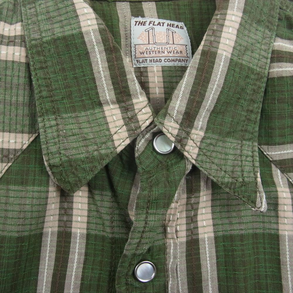 THE FLAT HEAD ザフラットヘッド 長袖 ウエスタン チェック シャツ カーキ系 38【中古】