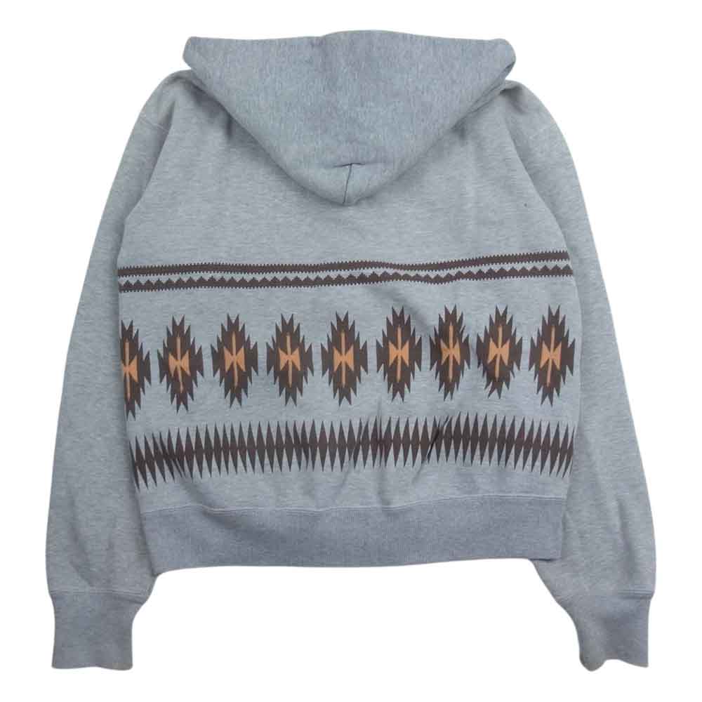 THE FLAT HEAD ザフラットヘッド Hooded Sweatshirt ネイティブ柄 長袖 フルジップ スウェット パーカー グレー系 M【中古】