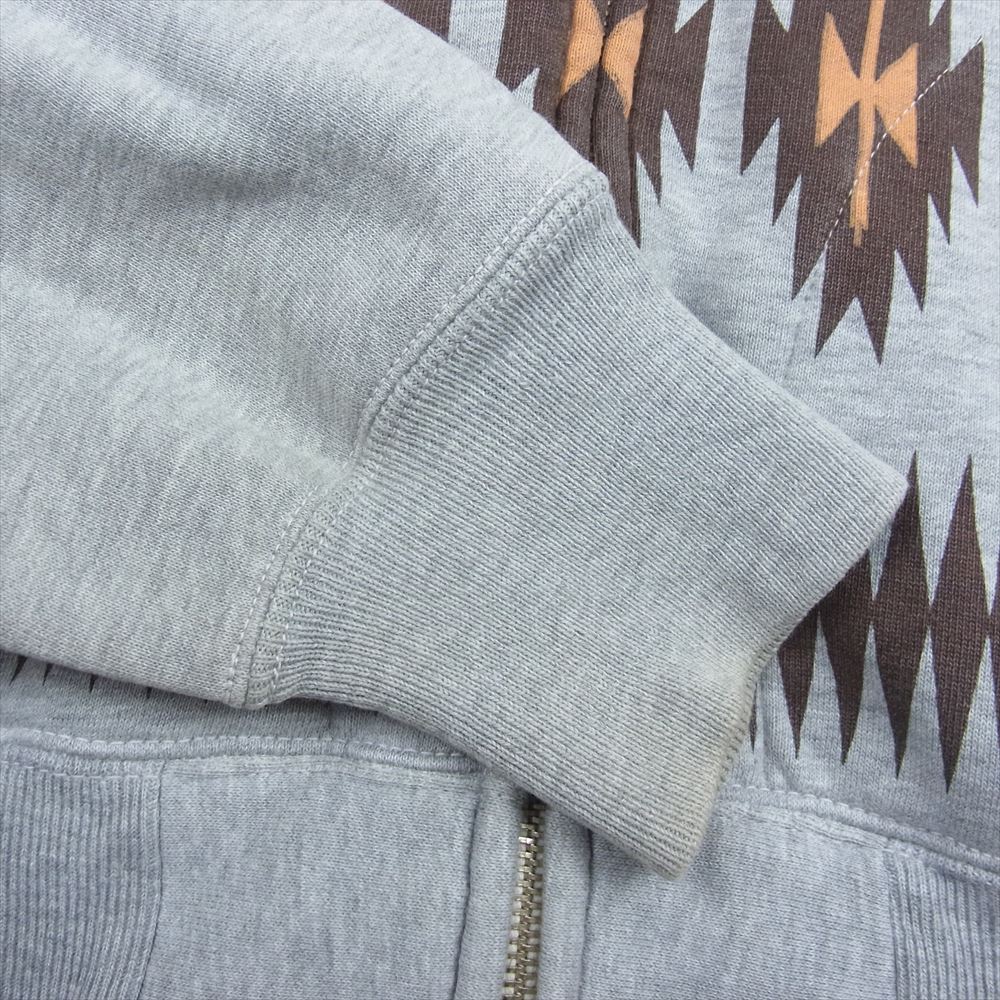 THE FLAT HEAD ザフラットヘッド Hooded Sweatshirt ネイティブ柄 長袖 フルジップ スウェット パーカー グレー系 M【中古】