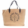 CHROME HEARTS クロムハーツ（原本無） LARGE BAG BEACHES CHクロスプリント スクロールラベル レザーハンドル ラフィア ビーチ ストロー トートバッグ ブラウン系 ブラック系【極上美品】【中古】