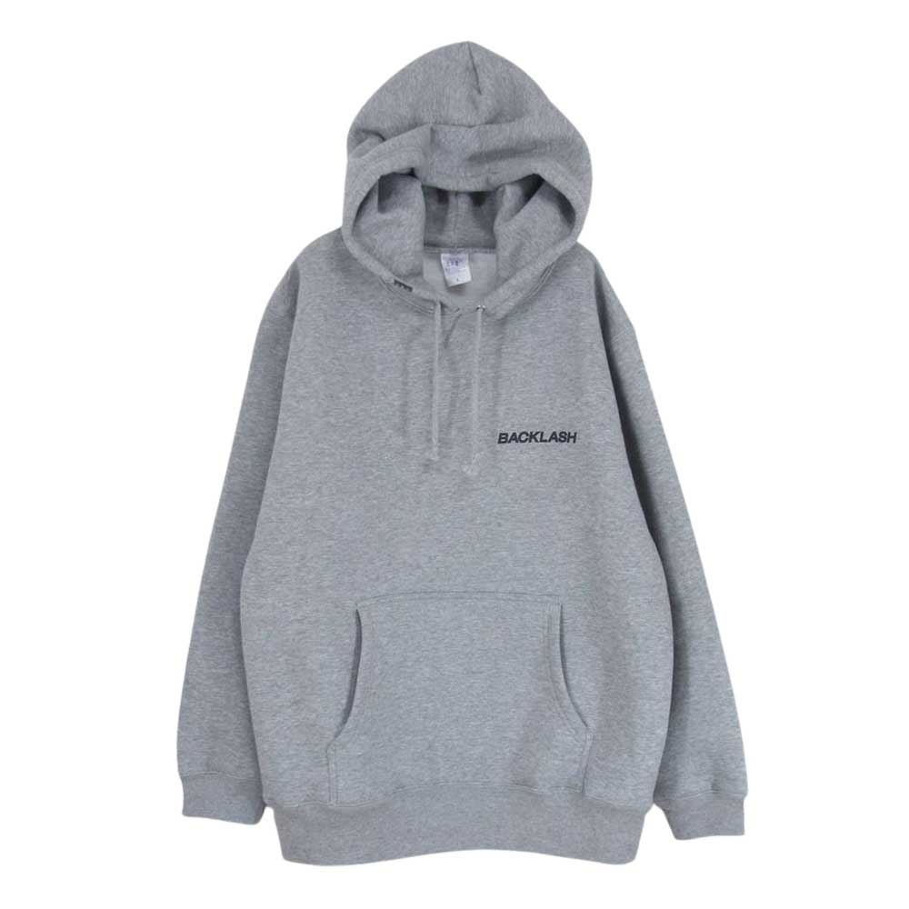 ISAMUKATAYAMA BACKLASH イサムカタヤマバックラッシュ ANONYMOUS アノニマス別注 ロゴプリント プルオーバー フーディ パーカー グレー系 L【美品】【中古】