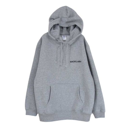 ISAMUKATAYAMA BACKLASH イサムカタヤマバックラッシュ ANONYMOUS アノニマス別注 ロゴプリント プルオーバー フーディ パーカー グレー系 L【美品】【中古】