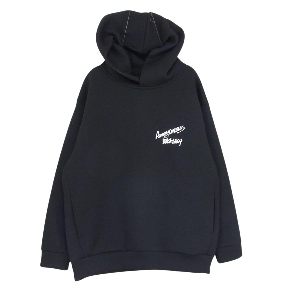 ISAMUKATAYAMA BACKLASH イサムカタヤマバックラッシュ ANONYMOUS アノニマス別注 ロゴプリント プルオーバー スポンジ フーディ パーカー ブラック系 L【美品】【中古】