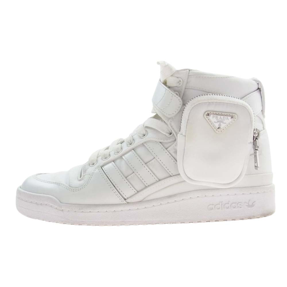 PRADA プラダ 21AW 2TG193 × adidas アディダス ポーチ付き レザー ハイカット スニーカー ホワイト系 27cm【中古】