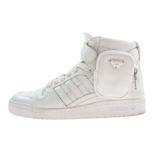PRADA プラダ 21AW 2TG193 × adidas アディダス ポーチ付き レザー ハイカット スニーカー ホワイト系 27cm【中古】
