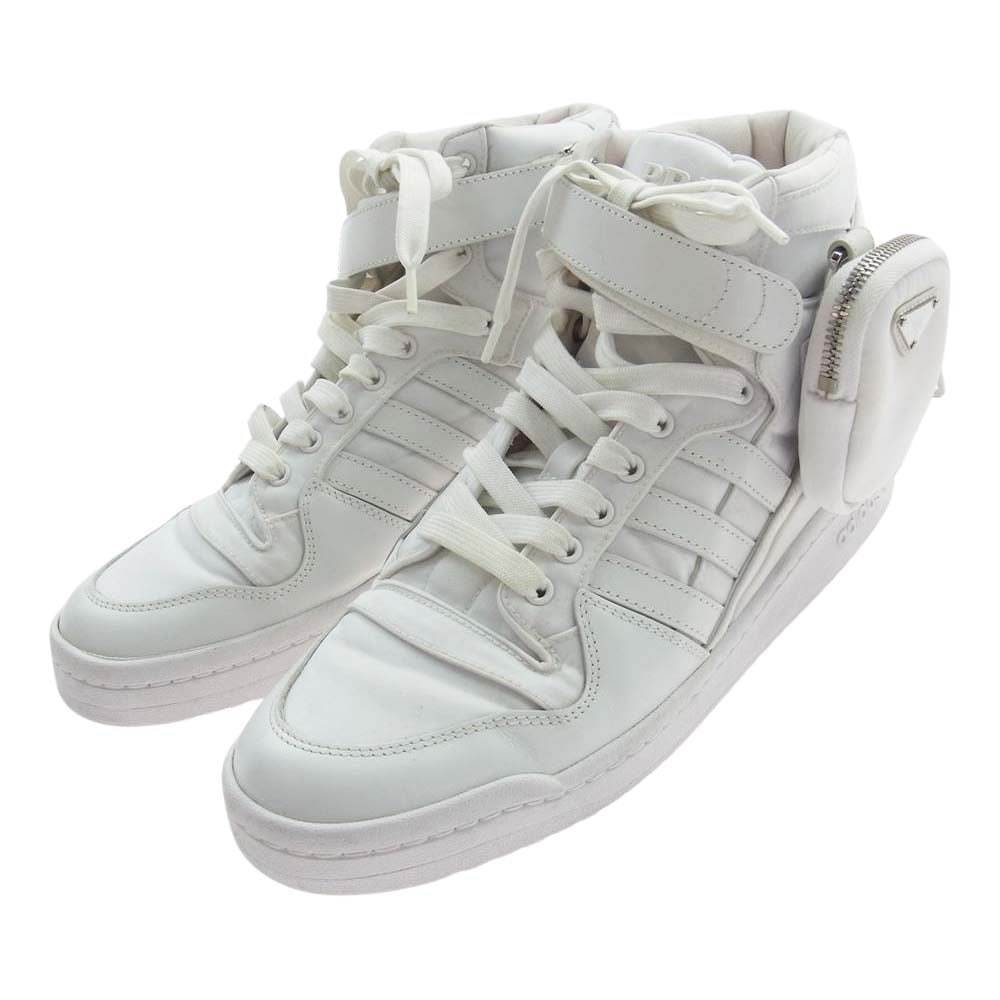 PRADA プラダ 21AW 2TG193 × adidas アディダス ポーチ付き レザー ハイカット スニーカー ホワイト系 27cm【中古】