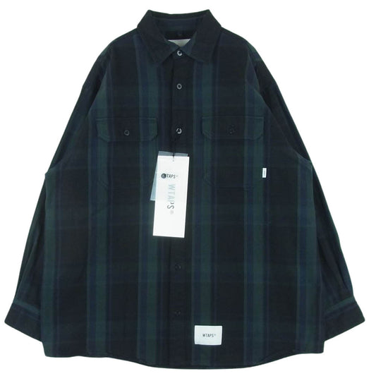 WTAPS ダブルタップス 21AW 212TQDT-SHM05 DECK FLANNEL TEXTILE デッキ ロングスリーブ コットン フランネル シャツ グリーン系 02【中古】