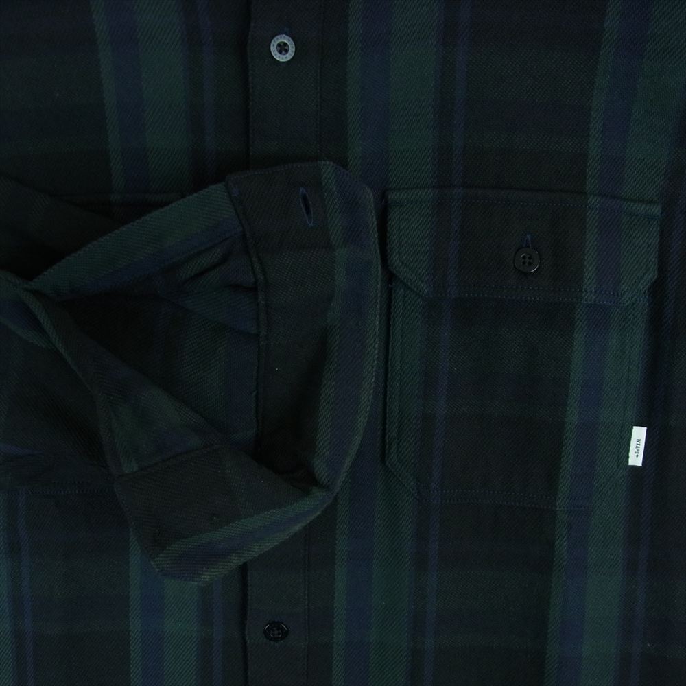 WTAPS ダブルタップス 21AW 212TQDT-SHM05 DECK FLANNEL TEXTILE デッキ ロングスリーブ コットン フランネル シャツ グリーン系 02【中古】