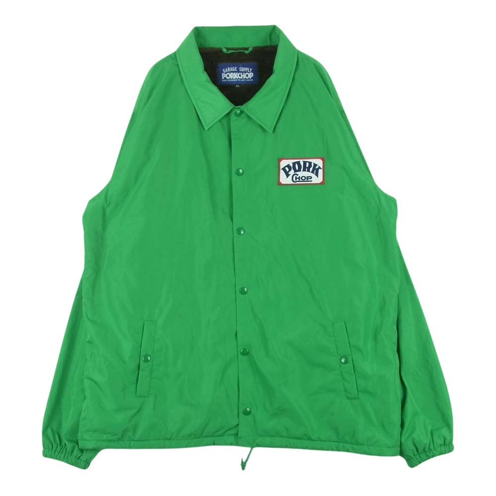 ポークチョップガレージサプライ 裏フリース バックロゴ プリント ワッペン付き コーチ ジャケット グリーン系 XL【中古】