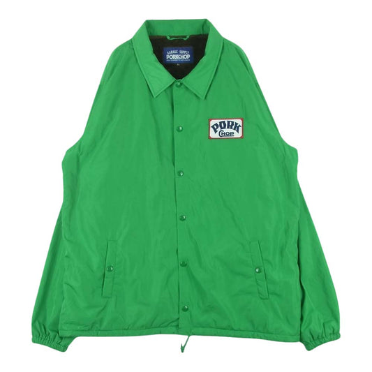 ポークチョップガレージサプライ 裏フリース バックロゴ プリント ワッペン付き コーチ ジャケット グリーン系 XL【中古】