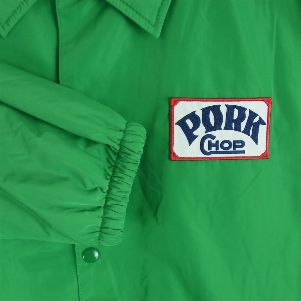 ポークチョップガレージサプライ 裏フリース バックロゴ プリント ワッペン付き コーチ ジャケット グリーン系 XL【中古】