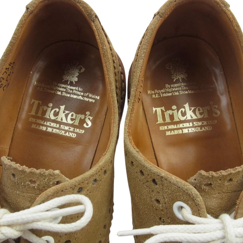 Tricker's トリッカーズ M5633 BOURTON バートン ダイナイトソール スエード ウィングチップ シューズ ライトブラウン系 UK8.5【中古】