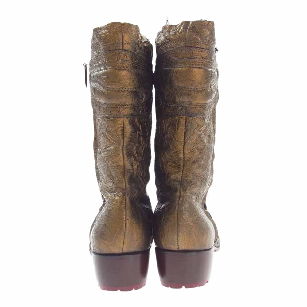 ヒロムタカハラ DC3728-001 サイドジップ スタッズ ポインテッドトゥ ウエスタン レザー ブーツ ゴールド系 41【中古】