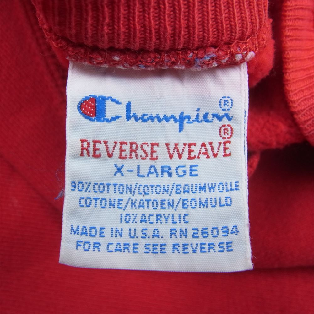 Champion チャンピオン 90s 刺繍タグ USA製 リバースウィーブ クルーネック スウェット レッド系 XL【中古】