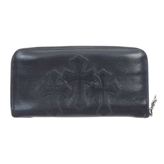CHROME HEARTS クロムハーツ（原本有） REC F ZIP 3PTCH 3セメタリークロスパッチ ラウンドジップ レザー ウォレット ブラック系【中古】