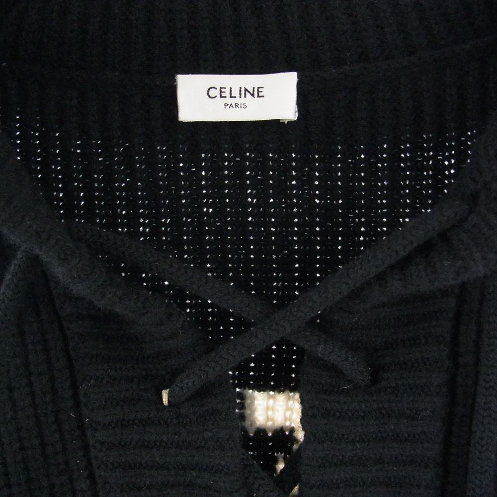 CELINE セリーヌ 22SS 2A53W489Q ARTIST BAJA JACQUARD RIBBED WOOL HOODIE エディスリマン  バハ ジャカード リブ ウール オーバーサイズ ニット パーカー ブラック系 XS【中古】