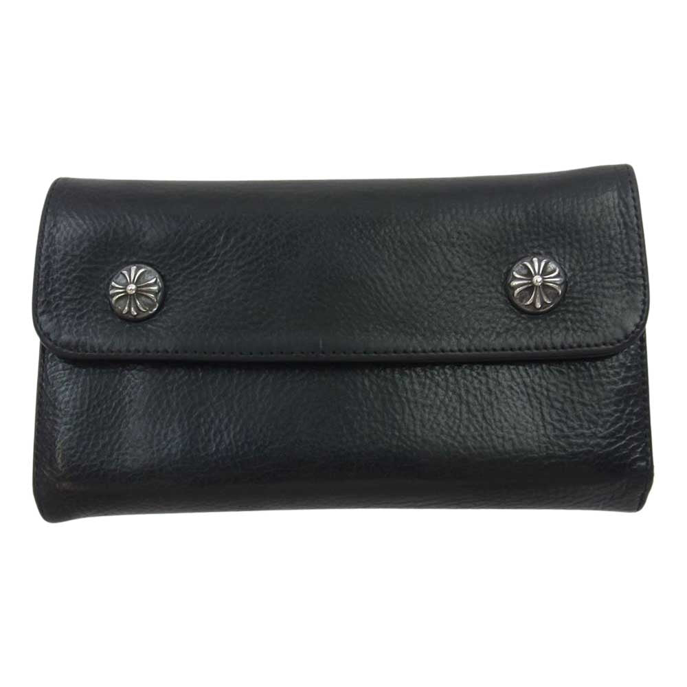 CHROME HEARTS クロムハーツ（原本無） WAVE CROSS BALL ウェーブ クロスボールボタン レザー ウォレット 財布 ブラック系【中古】
