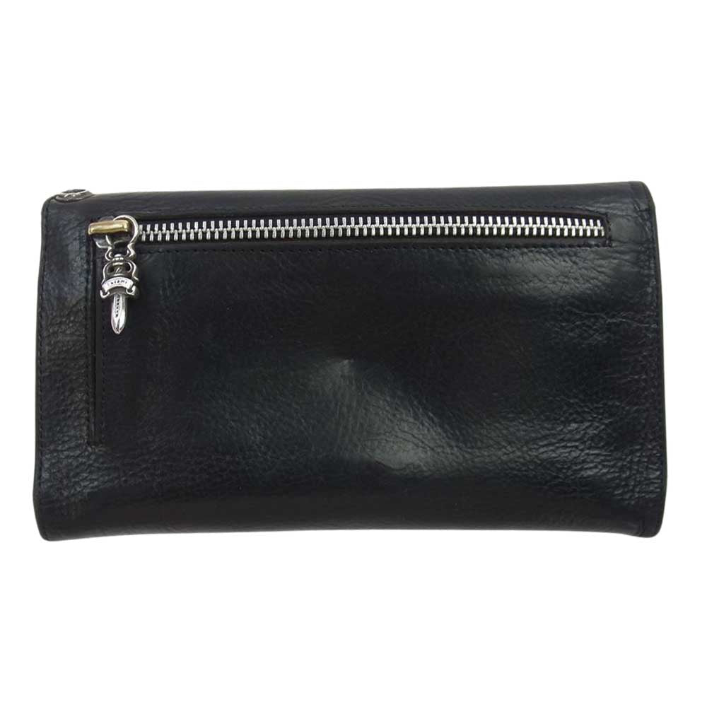 CHROME HEARTS クロムハーツ（原本無） WAVE CROSS BALL ウェーブ クロスボールボタン レザー ウォレット 財布 ブラック系【中古】