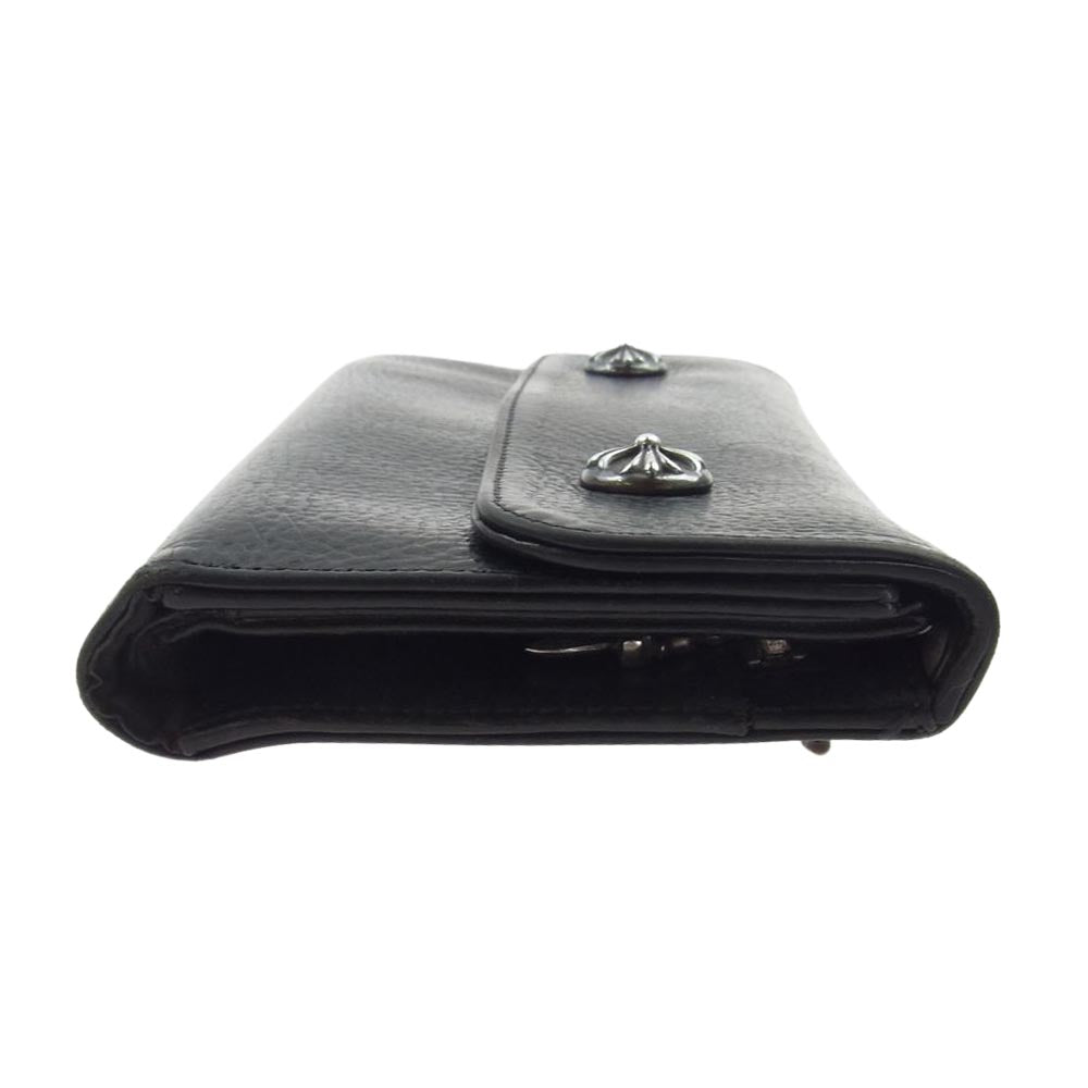 CHROME HEARTS クロムハーツ（原本無） WAVE CROSS BALL ウェーブ クロスボールボタン レザー ウォレット 財布 ブラック系【中古】
