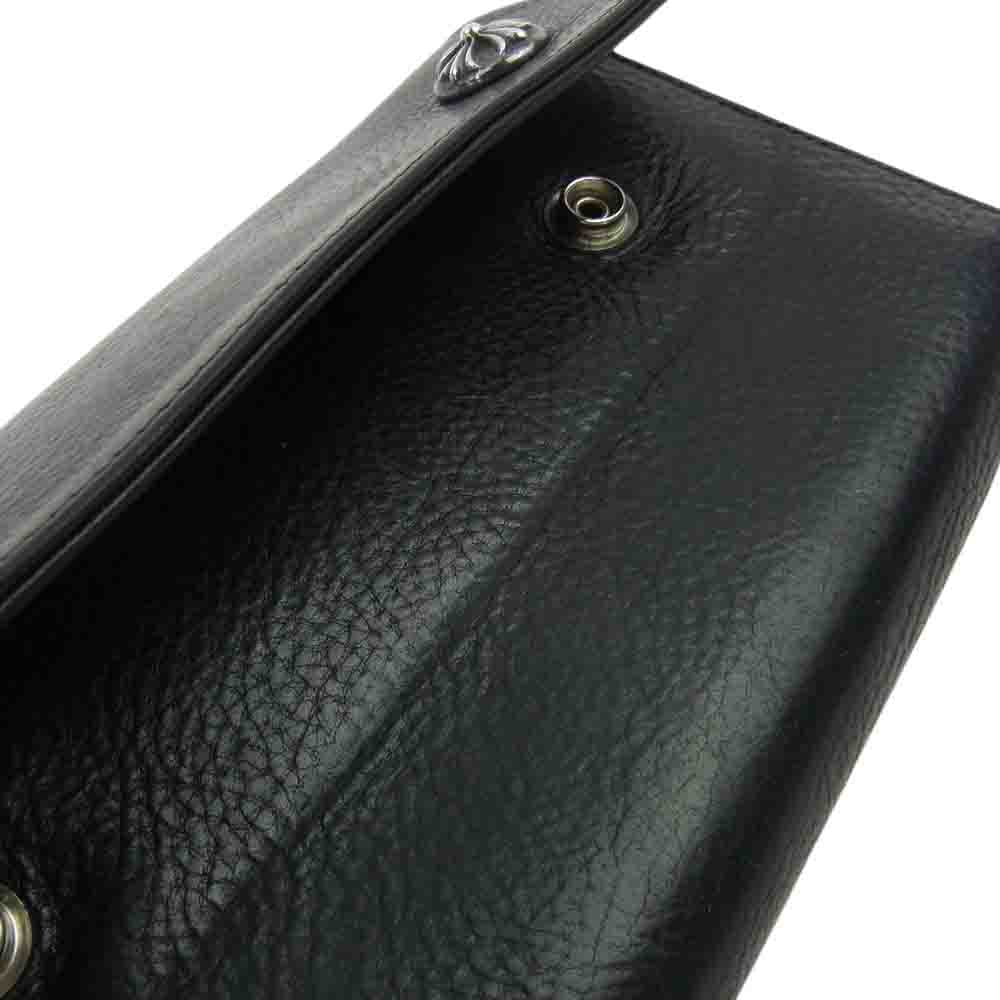 CHROME HEARTS クロムハーツ（原本無） WAVE CROSS BALL ウェーブ クロスボールボタン レザー ウォレット 財布 ブラック系【中古】
