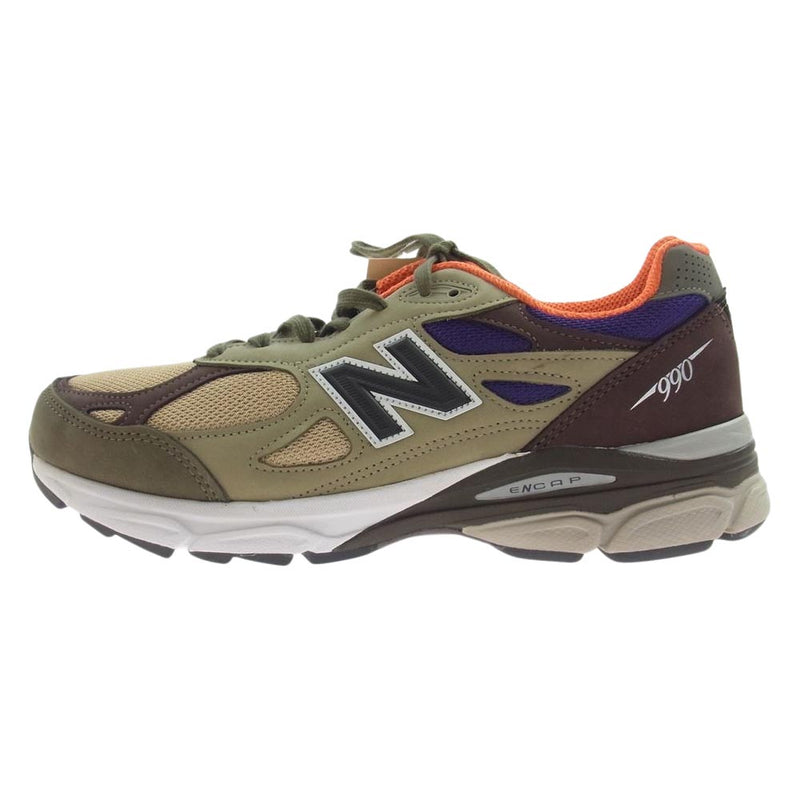 NEW BALANCE ニューバランス M990BT3 USA製 990 v3 BT3 ヌバック メッシュ スニーカー ブラウン系 カーキ系 28.5cm【極上美品】【中古】