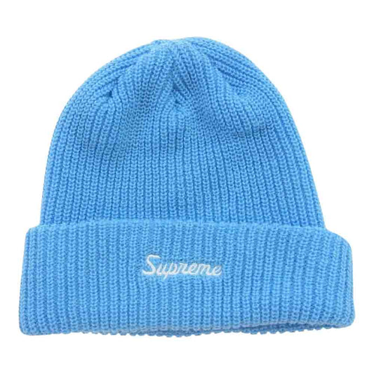 Supreme シュプリーム 21AW Loose Gauge Beanie ルーズ ゲージ ビーニー ロゴ刺繍 ニット キャップ 帽子 ライトブルー系【中古】