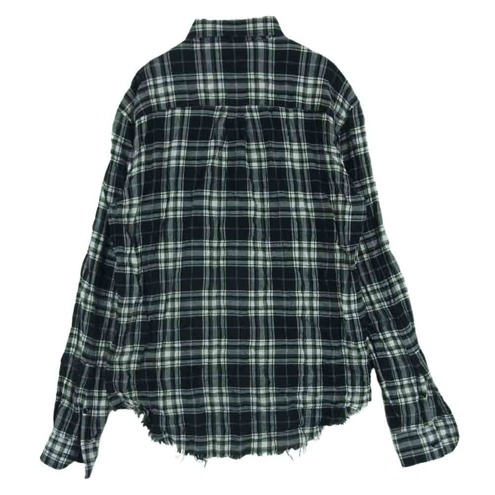 SAINT LAURENT サンローラン 411620 Y018P Raw Hem Flannel Shirt ローヘム フランネル チェック シワ加工 カットオフ シャツ 長袖 ブラック系 グレー系 ホワイト系 38 15【中古】