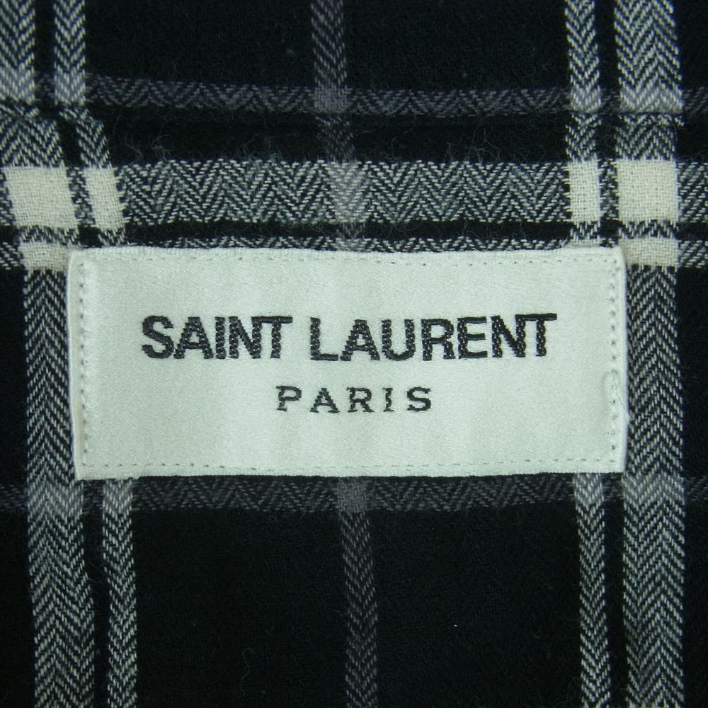 SAINT LAURENT サンローラン 411620 Y018P Raw Hem Flannel Shirt ローヘム フランネル チェック シワ加工 カットオフ シャツ 長袖 ブラック系 グレー系 ホワイト系 38 15【中古】