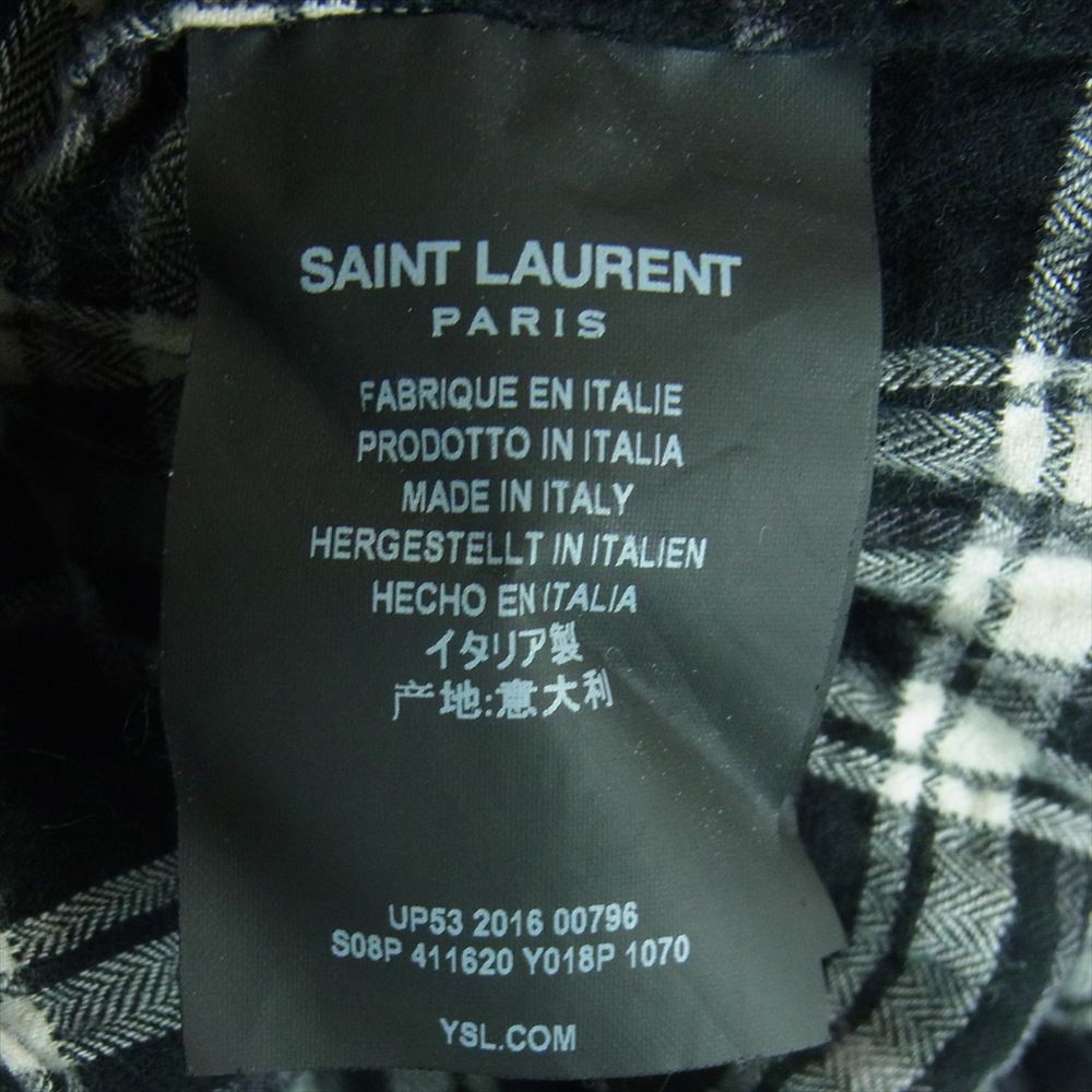 SAINT LAURENT サンローラン 411620 Y018P Raw Hem Flannel Shirt ローヘム フランネル チェック シワ加工 カットオフ シャツ 長袖 ブラック系 グレー系 ホワイト系 38 15【中古】