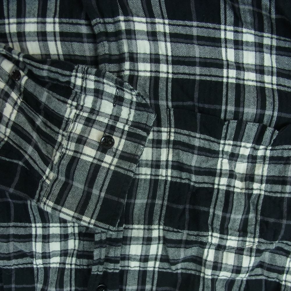 SAINT LAURENT サンローラン 411620 Y018P Raw Hem Flannel Shirt ローヘム フランネル チェック シワ加工 カットオフ シャツ 長袖 ブラック系 グレー系 ホワイト系 38 15【中古】