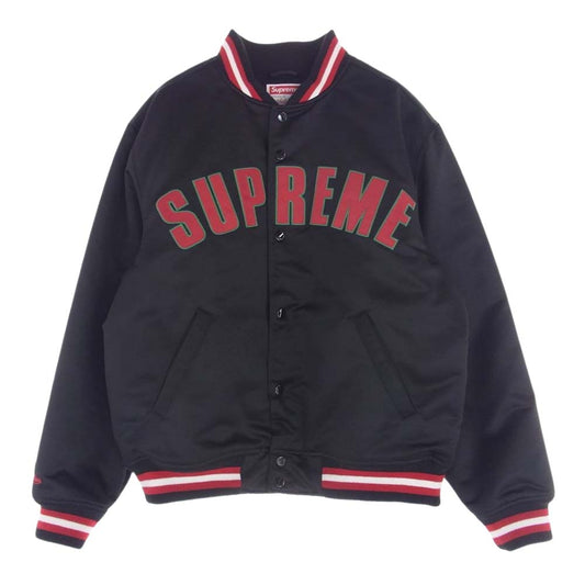 Supreme シュプリーム 21SS × Mitchell & Ness ミッチェル＆ネス Satin Varsity Jacket サテン バーシティ ジャケット ロゴ スタジャン ブラック系 M【中古】