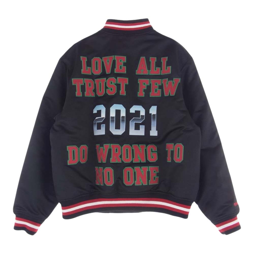 Supreme シュプリーム 21SS × Mitchell & Ness ミッチェル＆ネス Satin Varsity Jacket サテン バーシティ ジャケット ロゴ スタジャン ブラック系 M【中古】