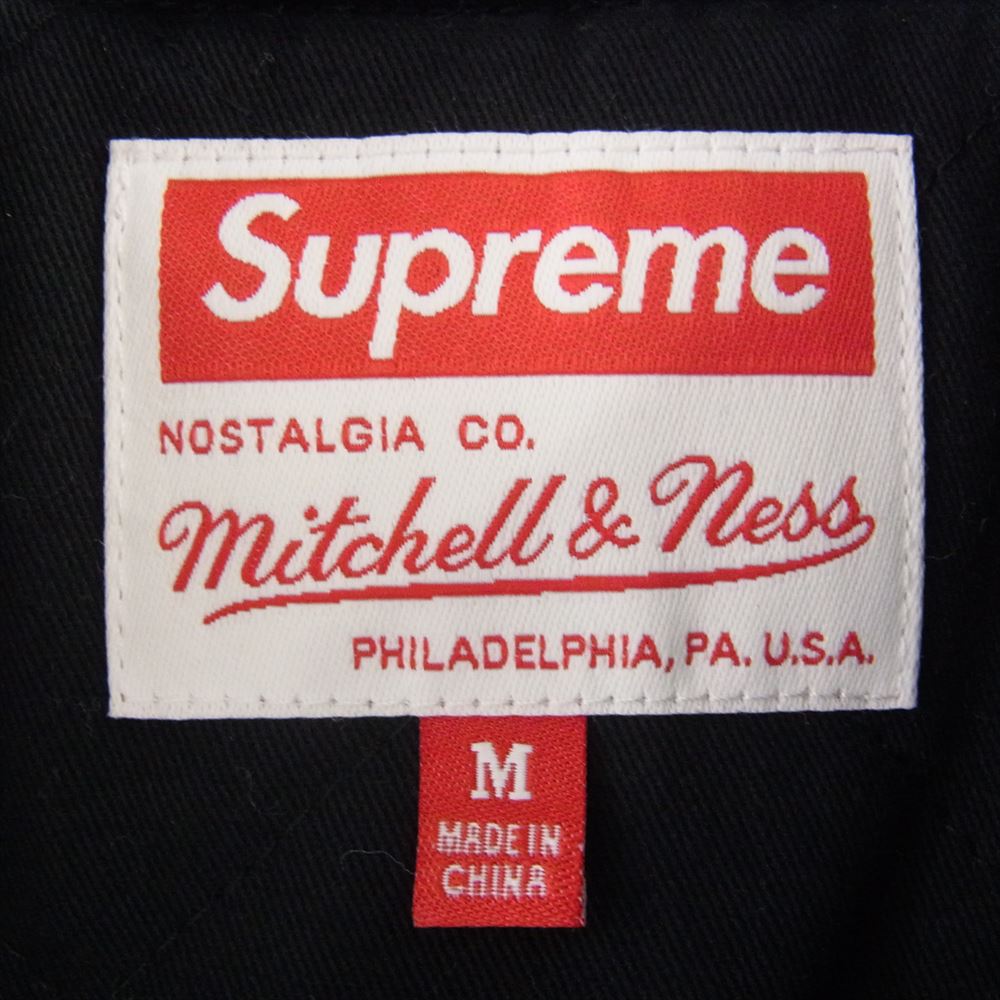 Supreme シュプリーム 21SS × Mitchell & Ness ミッチェル＆ネス Satin Varsity Jacket サテン バーシティ ジャケット ロゴ スタジャン ブラック系 M【中古】