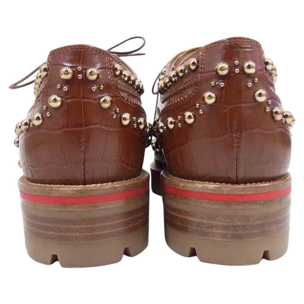 Christian Louboutin クリスチャンルブタン CRAPADONNA FLAT CALF NIL クロコ型押し スタッズ装飾 レザー ビジネスシューズ ブラウン系 37【美品】【中古】