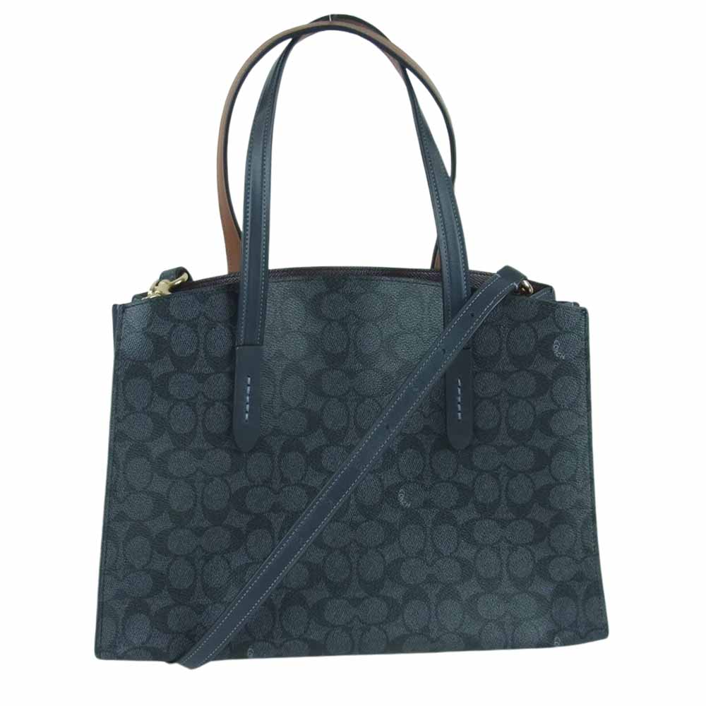 COACH コーチ 31210 チャーリー シグネチャー トート ショルダー バック ネイビー系【中古】