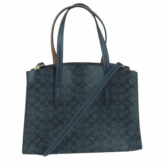 COACH コーチ 31210 チャーリー シグネチャー トート ショルダー バック ネイビー系【中古】