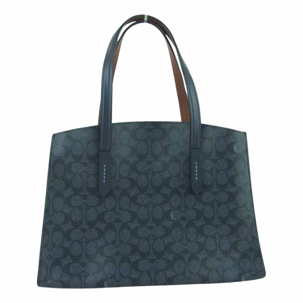 COACH コーチ 31210 チャーリー シグネチャー トート ショルダー バック ネイビー系【中古】