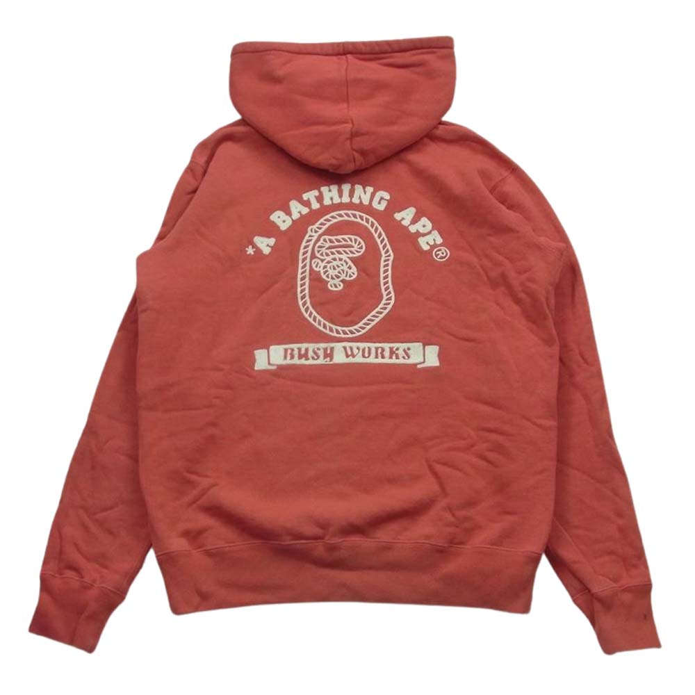 A BATHING APE アベイシングエイプ 後付け フード スウェット パーカー コットン 日本製 レッド系 M【中古】