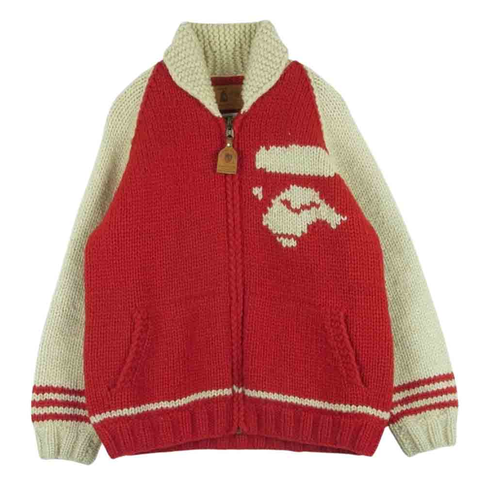 A BATHING APE アベイシングエイプ CANADIAN SWEATER カナディアン セーター POST O'ALLS ポストオーバーオールズ カウチン レッド系 ベージュ系 サイズ表記なし【中古】