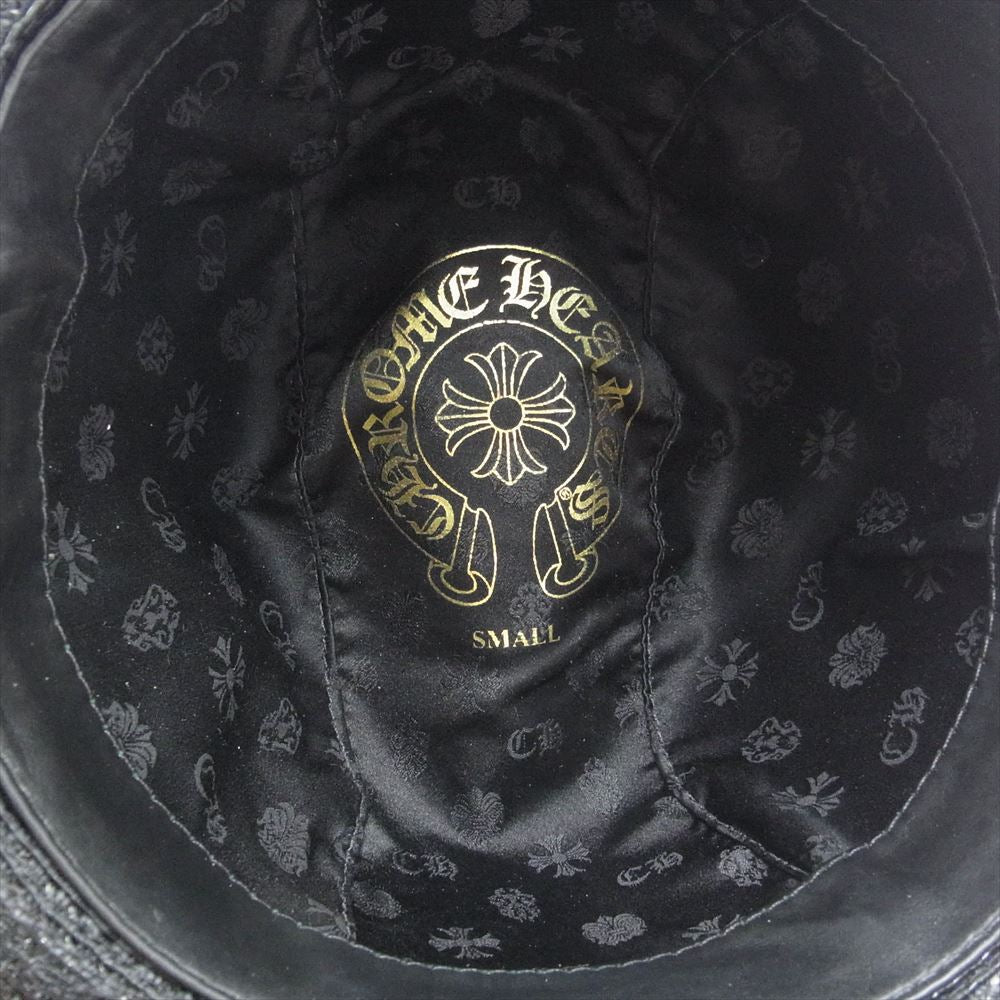 CHROME HEARTS クロムハーツ（原本無） ストロー フェドラ ハット オーバルクロス CHプラス レザークロスパッチリボン 帽子 ブラック系 S【中古】