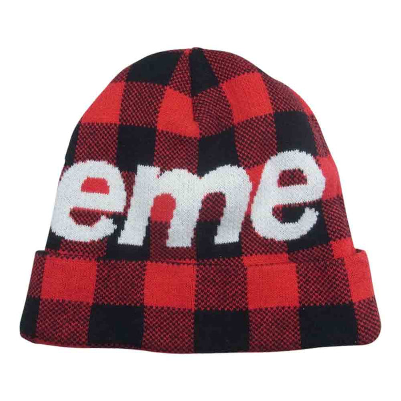 Supreme シュプリーム 20AW Big Logo Beanie ビッグロゴ ニット チェック ビーニー ニットキャップ レッド系【中古】