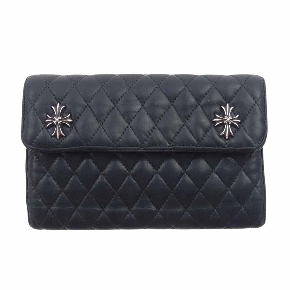 CHROME HEARTS クロムハーツ（原本無） QUILTED WAVE WALLET 3SNAP キルティング ウェーブ 3スナップ クロス ウォレット ブラック系【中古】