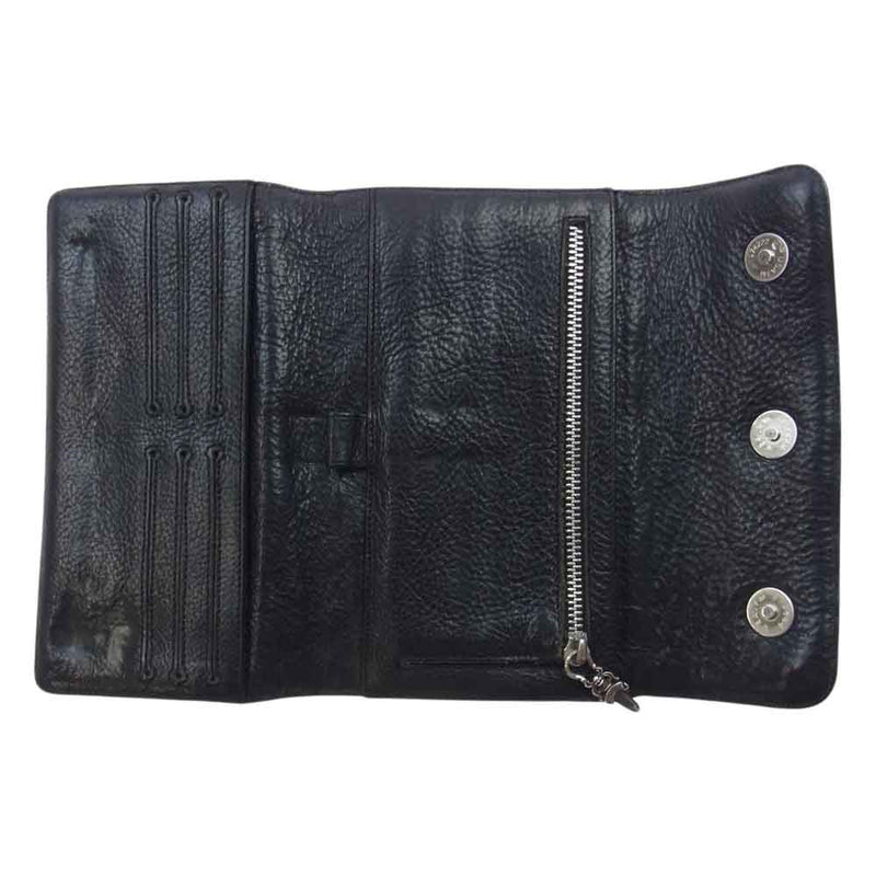 CHROME HEARTS クロムハーツ（原本無） QUILTED WAVE WALLET 3SNAP キルティング ウェーブ 3スナップ クロス ウォレット ブラック系【中古】