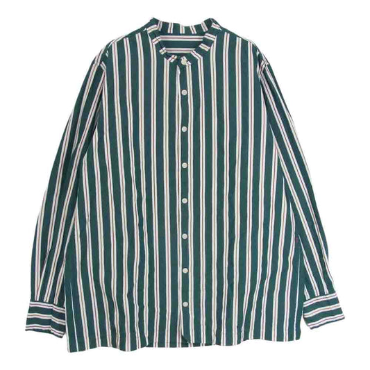 ケイシーケイシー 17HC221 フランス製 DENVER SHIRT バンドカラー ストライプ 長袖 シャツ グリーン系 S【中古】
