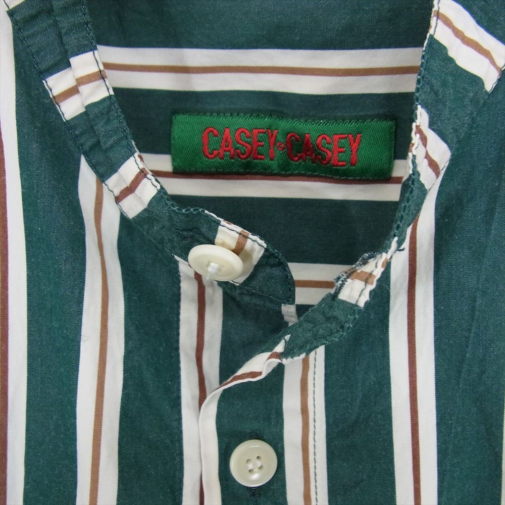 ケイシーケイシー 17HC221 フランス製 DENVER SHIRT バンドカラー ストライプ 長袖 シャツ グリーン系 S【中古】