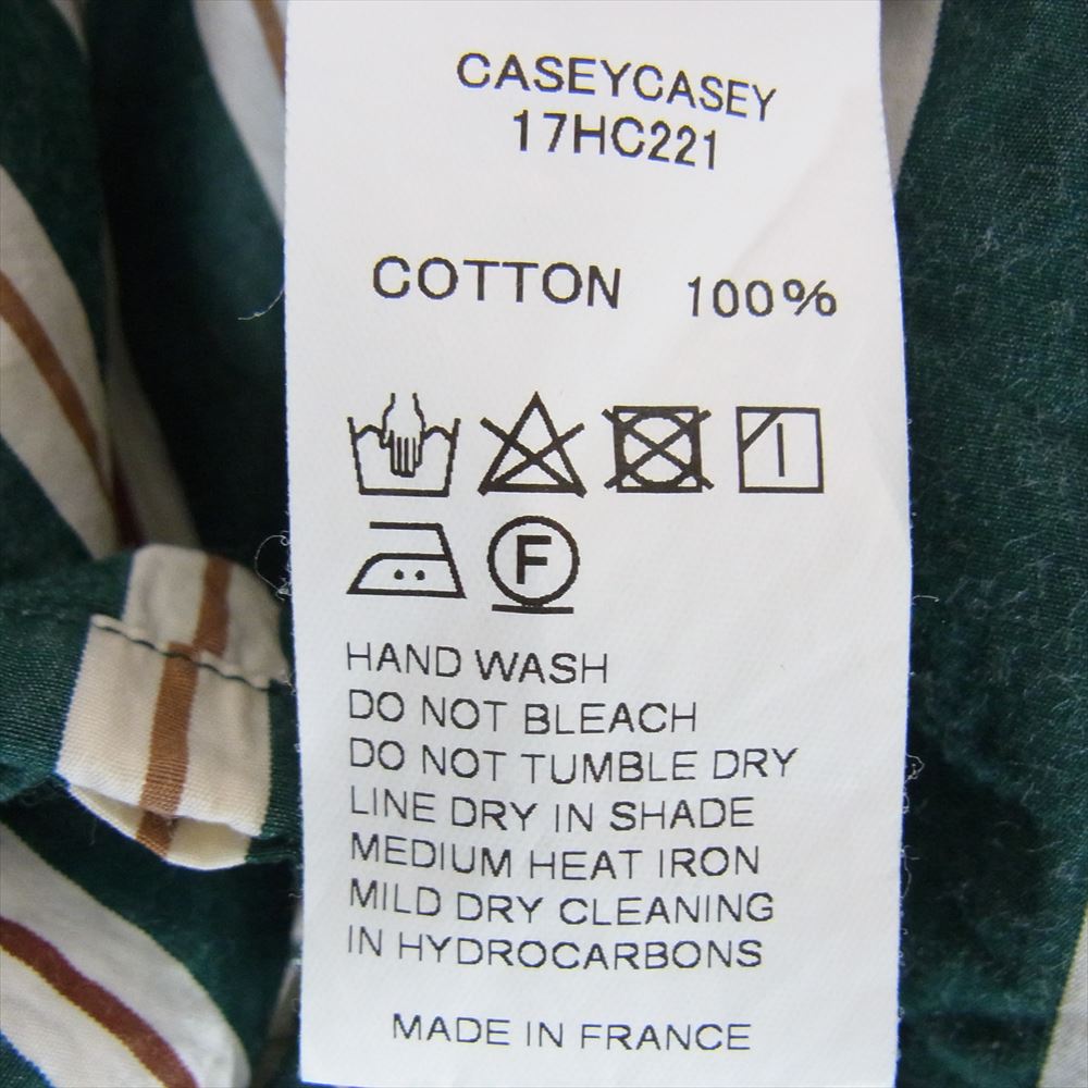 ケイシーケイシー 17HC221 フランス製 DENVER SHIRT バンドカラー ストライプ 長袖 シャツ グリーン系 S【中古】