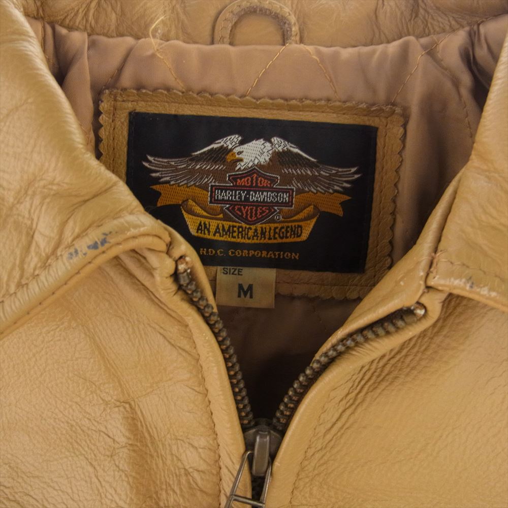 HARLEY DAVIDSON ハーレーダビッドソン C-OS I957 カウレザー 襟付き 裏地キルティング シングルライダース ライトブラウン系 M【中古】