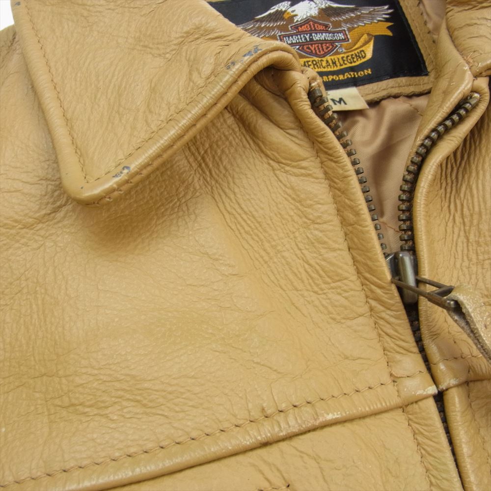 HARLEY DAVIDSON ハーレーダビッドソン C-OS I957 カウレザー 襟付き 裏地キルティング シングルライダース ライトブラウン系 M【中古】