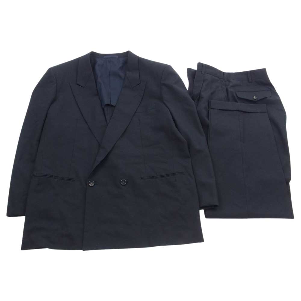 COMME des GARCONS HOMME コムデギャルソンオム 川久保オム AD1989 80s~90s ウール ダブルブレスト ピークドラペル セットアップ ジャケット スラックスパンツ ダークネイビー系 L【中古】